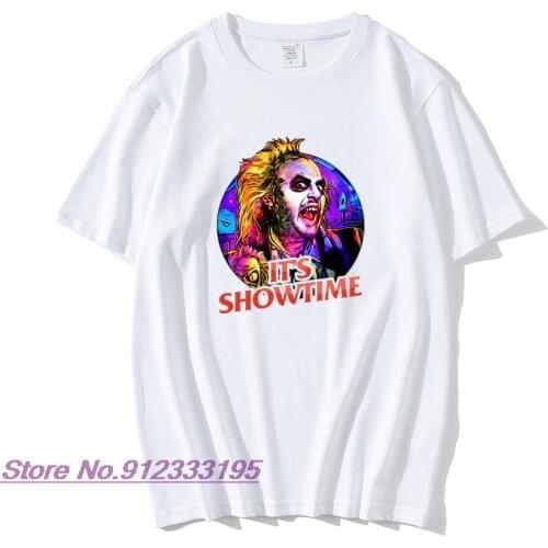 Men Its ShowtIme Beetlejuice T Shirt Tim Keaton Michael Creepy Horror Cotton Funny Designer Tees Plus Size T-Shirt