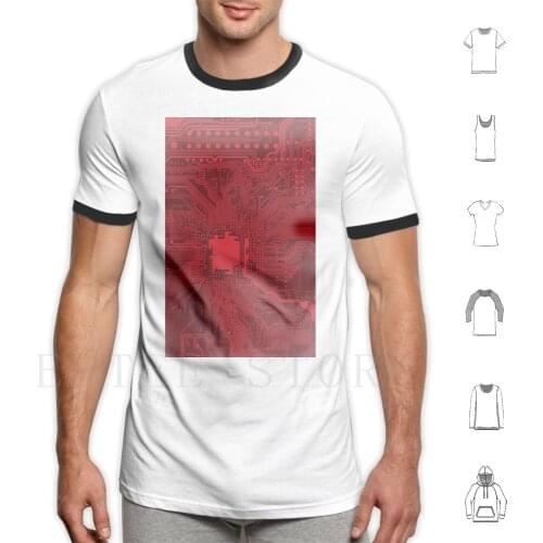 Red Geek Motherboard Circuit Pattern T Shirt Cotton Men Diy Print Red Board Chip Circuit Circuitboard Computer Computer Chip