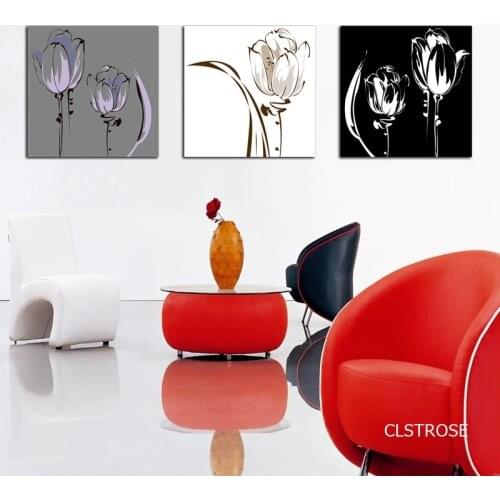 Flower Home Decoration Canvas Painting Modern Minimalist Nordic Style Wall Poster Black and White Lotus for Bedroom and Living