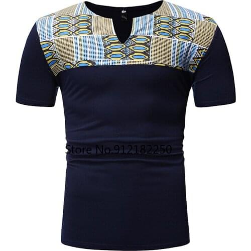 New Short Sleeve V Neck African Clothes 2021 Fashion African Dashiki Print Tee Shirt Homme Hip Hop Streetwear African Clothing