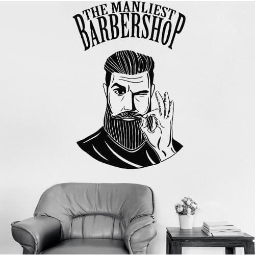 Newly Men Barbershop Sign Wall Stickers Mural Barber Shop Logo Sticker Window Poster Decal Decor Wall Decal for Hair Salon D084