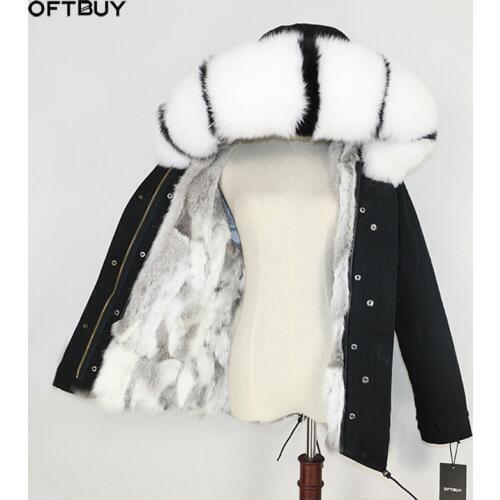 OFTBUY 2020 Winter Jacket Women Real Fur Coat Parka Natural Raccoon Fur Collar Thick Warm Rabbit Fur Liner Streetwear Brand New