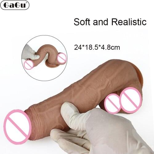 Skin Feeling Realistic Dildo Soft Sexy Huge Penis Female Masturbator Double Layer Silicone Suction Cup Dildos For Women Vagina