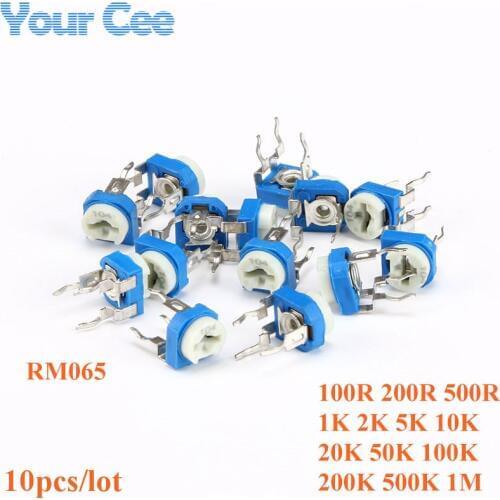 10pcs RM065 RM-065 100 200 500 1K 2K 5K 10K 20K 50K 100K 200K 500K 1M ohm Trimpot Trimmer Potentiometer Variable Resistor
