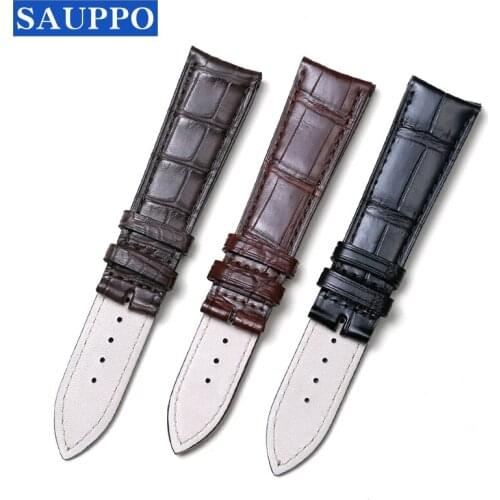 SAUPPO Watchband Suitable for Jaeger-LeCoultre MASTER Curved End 21mm Crocodile Leather Watch Belt Brown Black Dark Brown