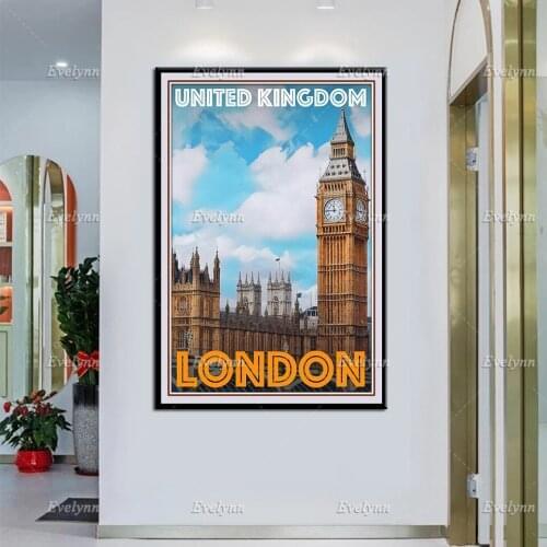 Retro Vintage Style Travel Poster London United Kingdom MKII Painting Posters and Prints on Canvas Wall Art Pictures Home Decor