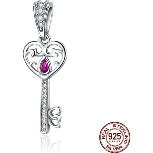 Happiness Key Necklace Pendant fit Original 3MM Charm Bracelet 925 Sterling Silver Beads Jewelry Girlfriend Birthday Gift