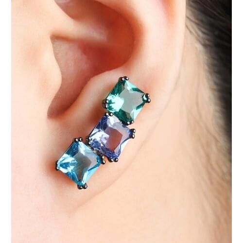 2021 New Trendy White Black Copper Square Colorful AAA Cubic Zirconia Stud Earrings Fashion Jewelry Party Gift Womens Fashion