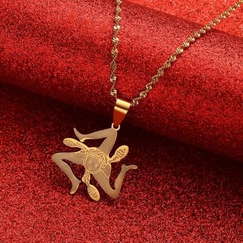 Sicily Italy Cities Flag Pendant Necklaces Silver Color Gold Color Italian Sicilia Jewelry Gifts