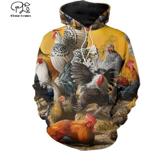 PLstar Cosmos Beautiful Chicken 3D Print Hoodies Casual Men/Women Zipper Hooded Funny Animal Unisex Brand Streetwear Apparel T13