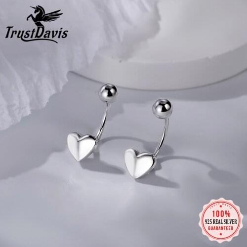 TrustDavis Real 925 Sterling Silver Fashion Sweet Romantic Heart Beads Screw Stud Earrings For Women Wedding Jewelry DA2369