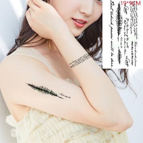 Waterproof Temporary Tattoo Sticker Feather Pen English Sentence Never Say Die Fake Tatto Flash Tatoo Body Art for Women Men