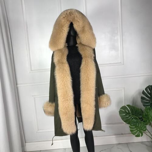 Real fur lined parka women winter fox fur coat Rabbit fur lined coat parka with fur