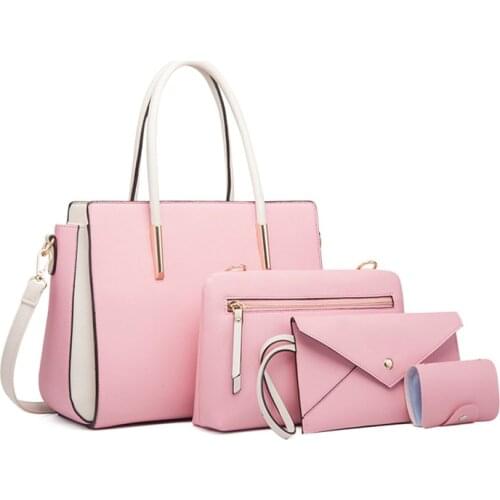 Female Large Capacity Pu Leather Mommy Bag Casual Multifunction Card Purse 4/PC Set Handbag Crossbody Shoulder Purse for Women