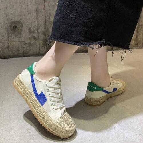 RALSWNAY 2021 Woman Shoes Ladies Fashion Lace Up Straw Thick Bottom Shoes Women Breathable Sneakers