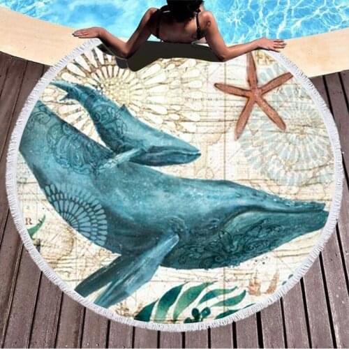150*150cm Multifunction Microfibre Round Bath Towel Beach Mat Ocean Turtle Picnic Blanket yoga mat beach cover up