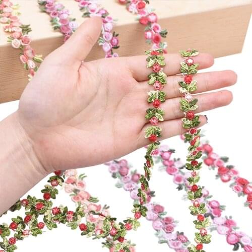 2yards Cherry Flower Heads Polyester Ribbon Embroidered Lace Trimming For Wedding Home Decor Appliques Ribbon DIY Sewing Carfts