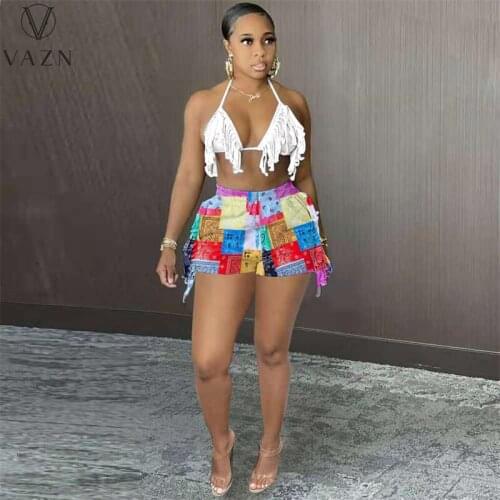 VAZN 2021 INS Patchwork Europe And America Indie Folk Joker Daily Casual Young Short Pants Young Women Slim Short Pants