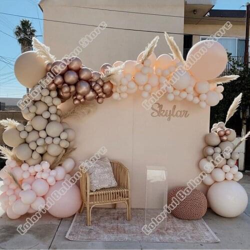 224pcs Double Cream Peach Latex Globos Chrome Coppery Double Apricot Balloon Arch Kit Wedding Birthday Party Garland Decoration
