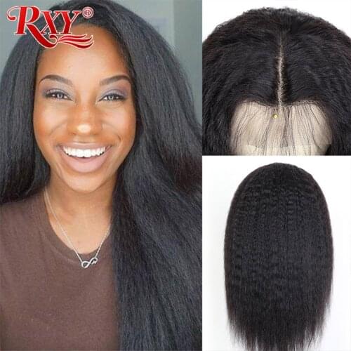 250 Density Kinky Straight Wig PrePlucked With Baby Hair RXY Remy 13*4 Lace Front Human Hair Wigs For Black Women 8-26 Inch