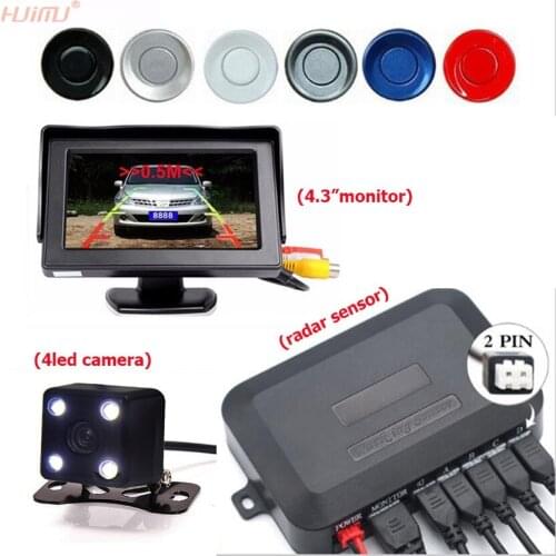 3in1 Car Parking Sensor System 4.3Inch Desktop Car Parking Monitor +4LED Night Vision Car Rearview Camera Radar kit