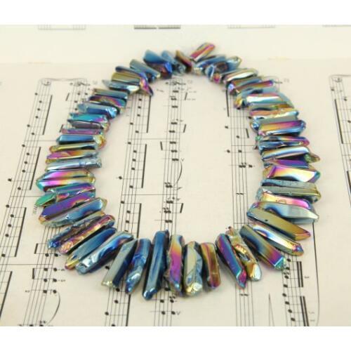 58pcs/strand Polished Raw Crystals Points,Rainbow Titanium Quartz Crystal Top Drilled Stick Beads Pendants Bulk 6-10x15-46mm