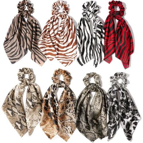 8PC/lot Leopard Snake Zebra Scrunchies Streamers Hair Ponytail Holder Tie Elastic Hair Bands wholesale