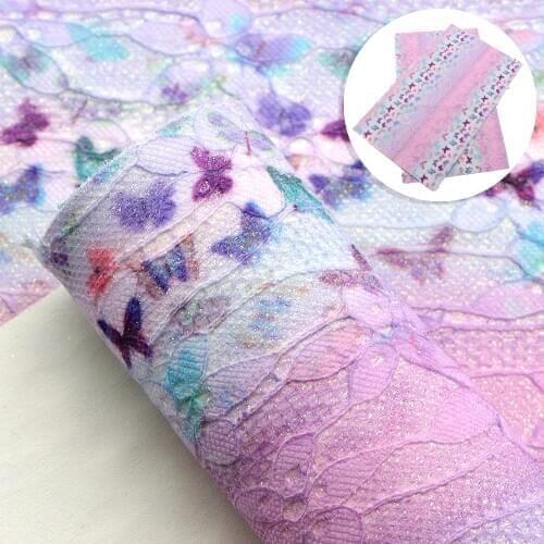 David accessories 20*33cm Lace Glitter Flower Faux Synthetic Leather Fabric for Bows Bags Wallte DIY in Craft,1Yc13061