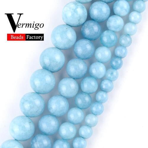 Wholesale Natural Stone Beads Aquamarines Round Spacer Loose Beads Diy Bracelet For Jewelry Making 4-12mm Pick Size 15inches