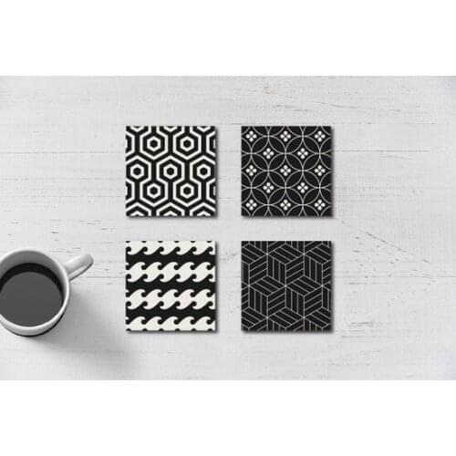 Black Geometric Pattern Wood BardakAltl 4'lü Set decorative objects Декоративные элементы Objetos decorativos