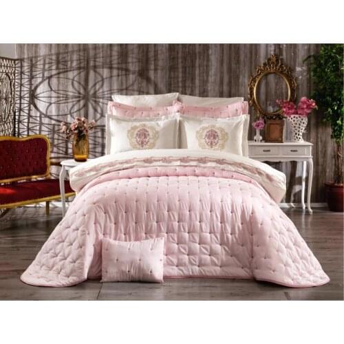Chester Double Personality Nevresimli Bed Cover Set 8 Piece Powder