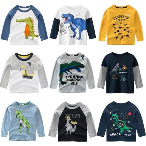 Children T Shirt Long Sleeves Kids Boys Girls Cotton Tops Baby Dinosaur Print Cartoon Clothing Tee 2-8 Years Clothes Full