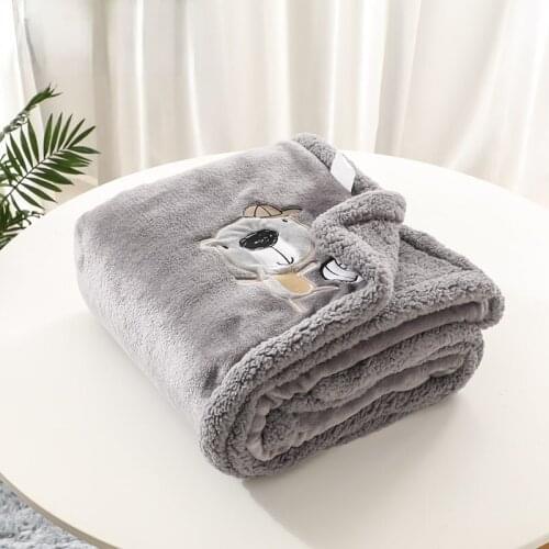 Home Textile Baby Blanket Double-layer Thickened Flannel Lamb Wool Breathable and Warm Coral Velvet Embroidered Blanket