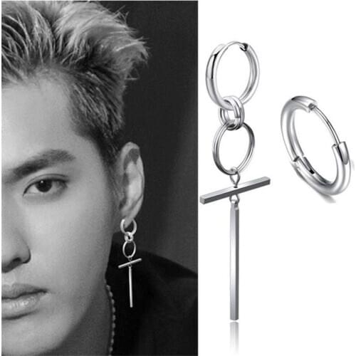 ECHSUN Asymmetry couple cross dangle earings for women huggie earring men loops mulher small hoop circle Tibetan ring male star