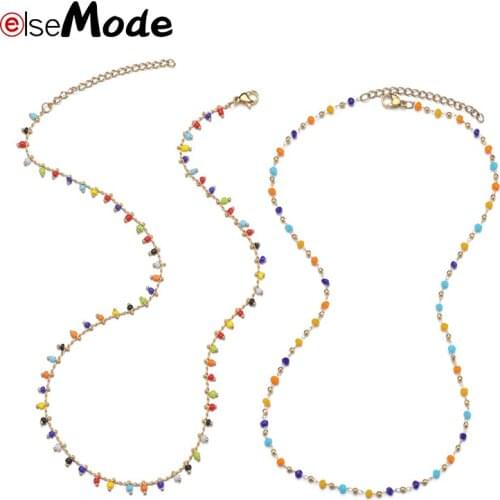 ELSEMODE Bohemian Colorful Beads Chain Choker Necklace for Women Charm Handmade Party Jewelry Drop Shipping