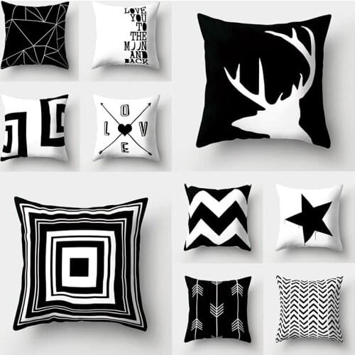 Geometric Cushion Cover Black and White Polyester Pillowcase Dotted Stripe Grid Triangle Geometry Art Cushion Cover 45*45CM