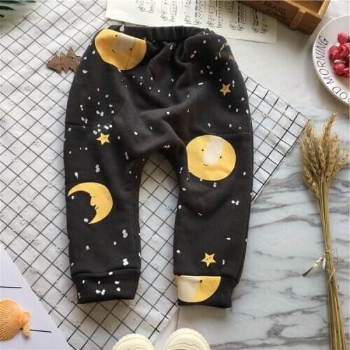 Tonytaobaby New Winter Clothes for Boys and Girls Star Moon Hip Hop Cotton Terry Harem Pants Plush