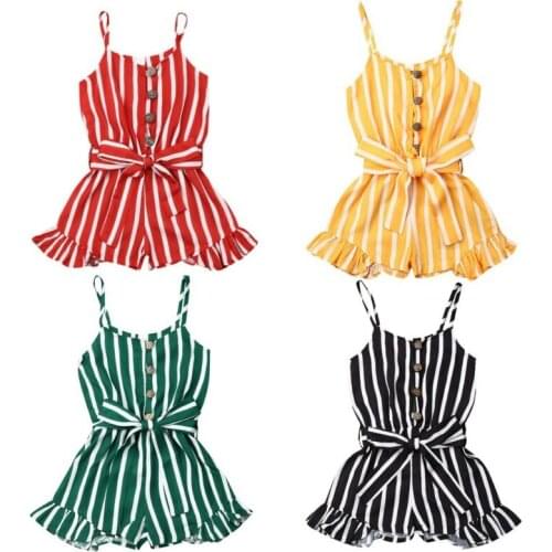 Summer 3-8Years Baby Girl Striped Jumpsuit Summer Girls Sleeveless Overalls Kid Playsuit Children Costumes Red Black Blue Romper