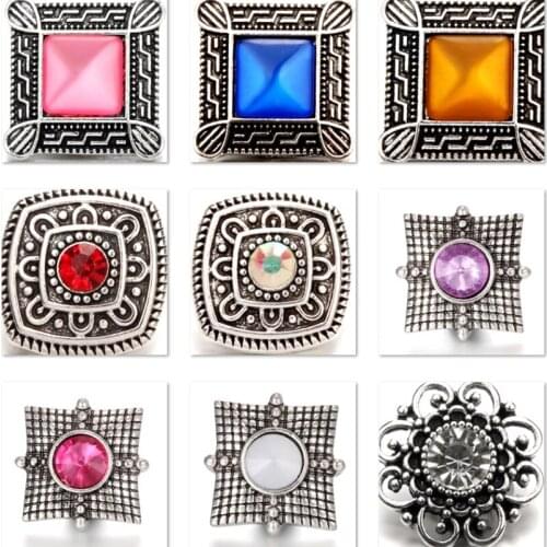 XH8010 Crystal Imitation Gemstone 18mm Square Metal Snap button fit snap jewelry DIY