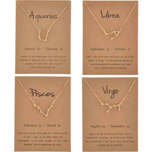 Hot Star Zodiac Sign 12 Constellation Necklaces Pendants Choker Necklaces for Women Jewelry with Birthday Gift Letters