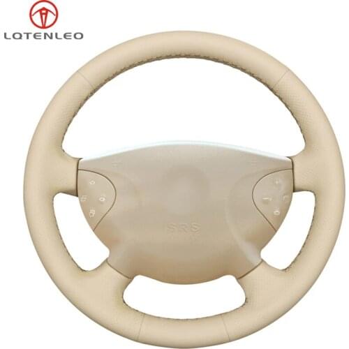 LQTENLEO Beige PU Artificial Leather Hand-stitched Car Steering Wheel Cover For Mercedes-Benz W210 E240 E63 E320 E280 2002-2005