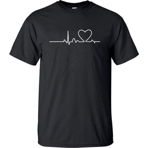 Love Heartbeat Tshirt Men T Shirt Tshirts 2019 New Summer Cotton Short Sleeve Black White Harajuku Loose Print T-Shirt Tees Tops