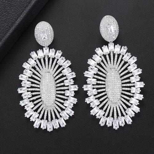 Blachette Fashion Geometric Shape Hollow Earrings Full AAA Cubic Zirconia Inlaid Drop Earrings Jewelry Pendientes Mujer Moda