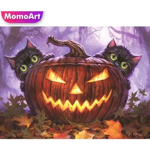 MomoArt DIY Diamond Embroidery Cat Animal Picture Of Rhinestone Pumpkin Diamond Painting Full Drill Square Mosaic Handmade Gift