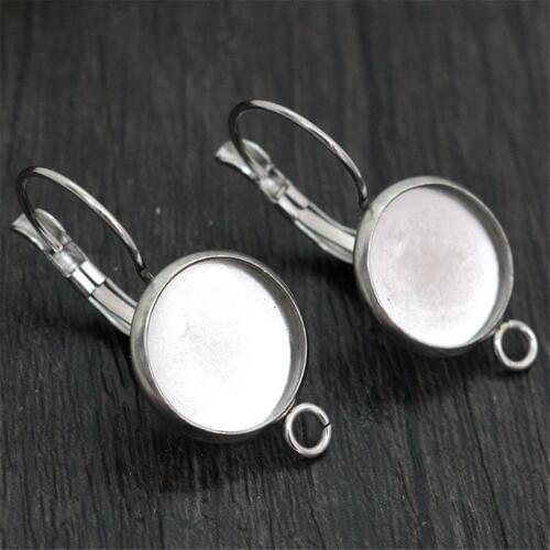 No Fade ) 12mm 10pcs Stainless Steel one Loop French Lever Back Earrings Blank/Base,Fit 12mm Glass Cabochons,Buttons-R2-44