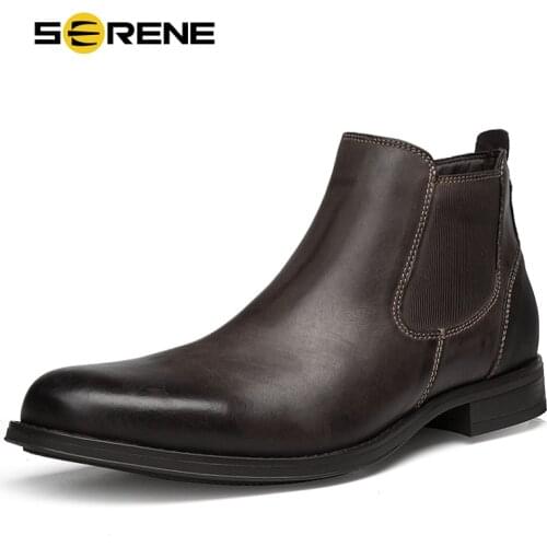 SERENE Brand New Mens Boots Genuine Leather Oxford Dress Shoes Male British Chelsea Shoe Mens Winter Business Point Footwear