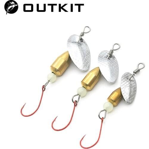 OUTKIT 1Pcs Spinner Spoon Metal Bait Micro Fishing Lure Small Sequins Copper Long Shot Baits For Bass Trout Perch Pike Rotating