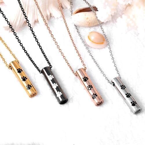 Pet Paw Print Cylinder Cremation Urn Memorial Ashes Keepsake Stainless steel Urns Locket