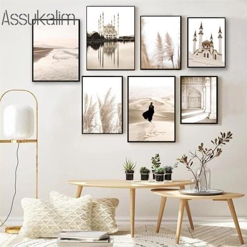 Moroccan Mosque Architecture Poster Reed Art Print Desert Landscape Canvas Painting Modern Wall Paintings For Living Room Decor