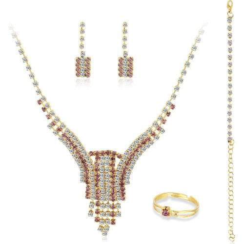 Luxury Bridal Jewelry Sets Sparkling Crystal Rhinestone Necklace Bracelet Earrings Set Women Fashion Wedding Bridal Accessories